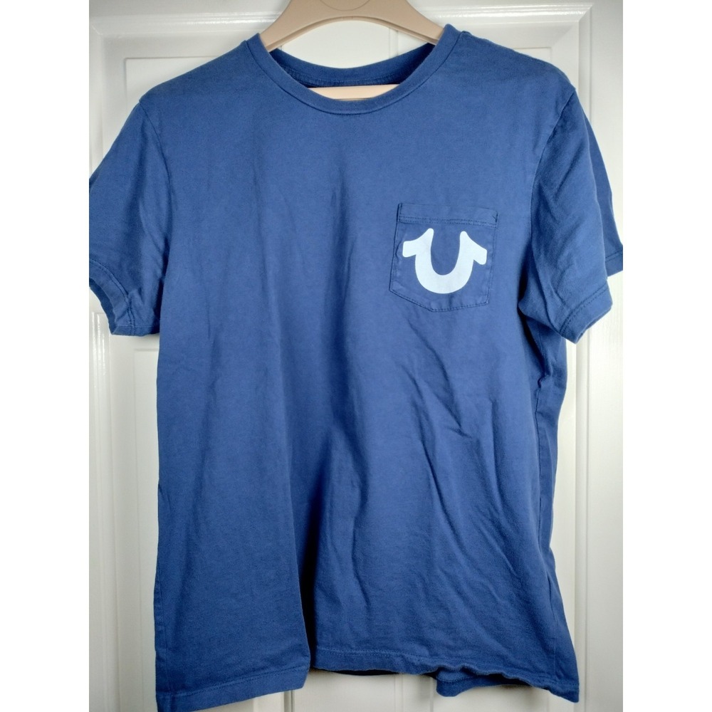 True Religion Exclamation Pocket Tee Blue Men's XL Fits Slim L / M 21.5x26.5